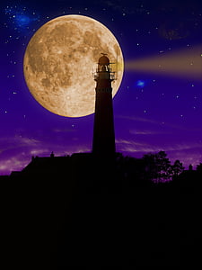 Deniz feneri, gece, Kule, Işıklı, ruh hali, mimari, Beacon