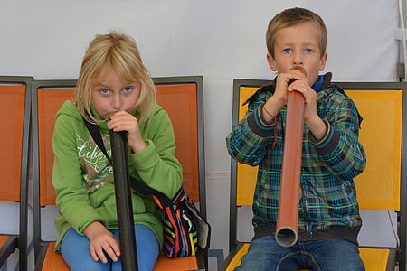 barn, folk, didgeridoo, musikk, gutt, jente, blåser