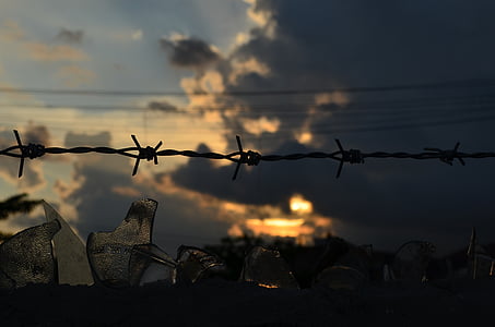 barb wire, wire, gloomy sky, barbed, fence, protection, border