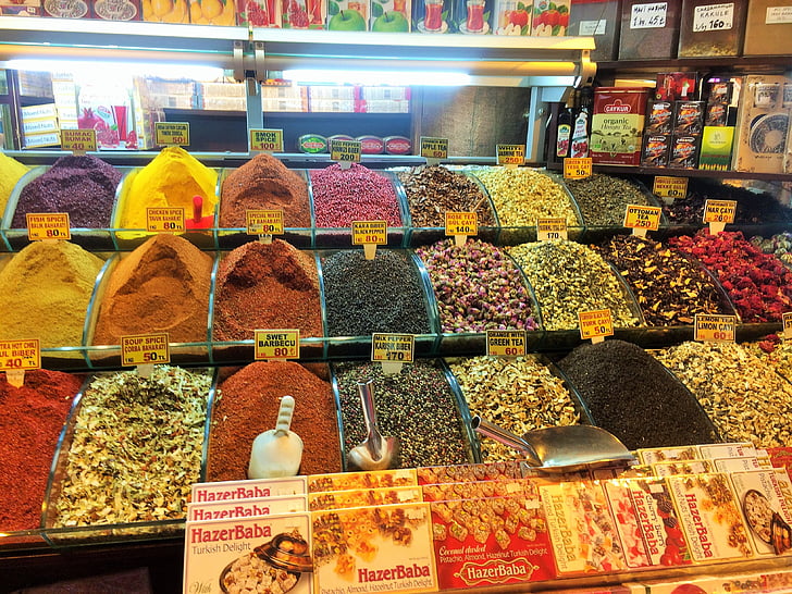 Istanbul, Tyrkiet, Spice market, farverige, lokale shop, spieces, lokal mad