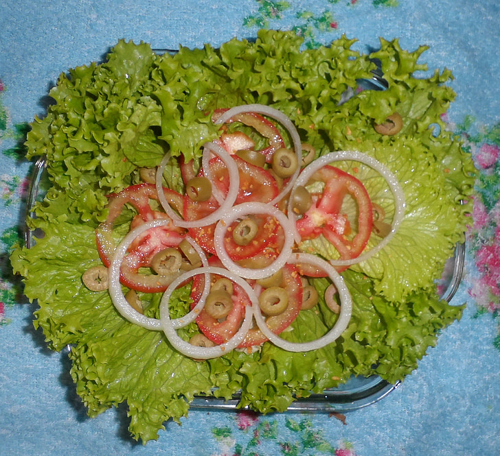 salada, comida, cebola, verde