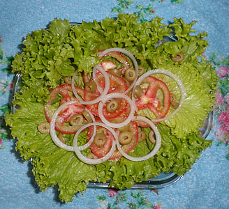 salata, produse alimentare, ceapa, verde