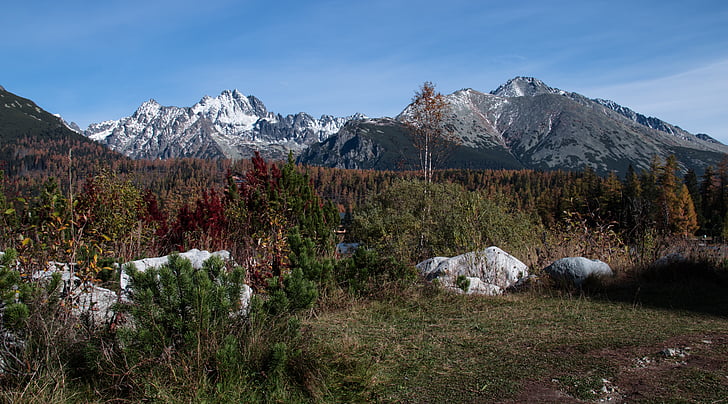 Visoke Tatrai, kalnai, Slovakija, Tatrai, rudenį, Panoramos, šalies
