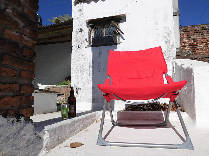cadeira, jardim-terraço, sol, Relaxe