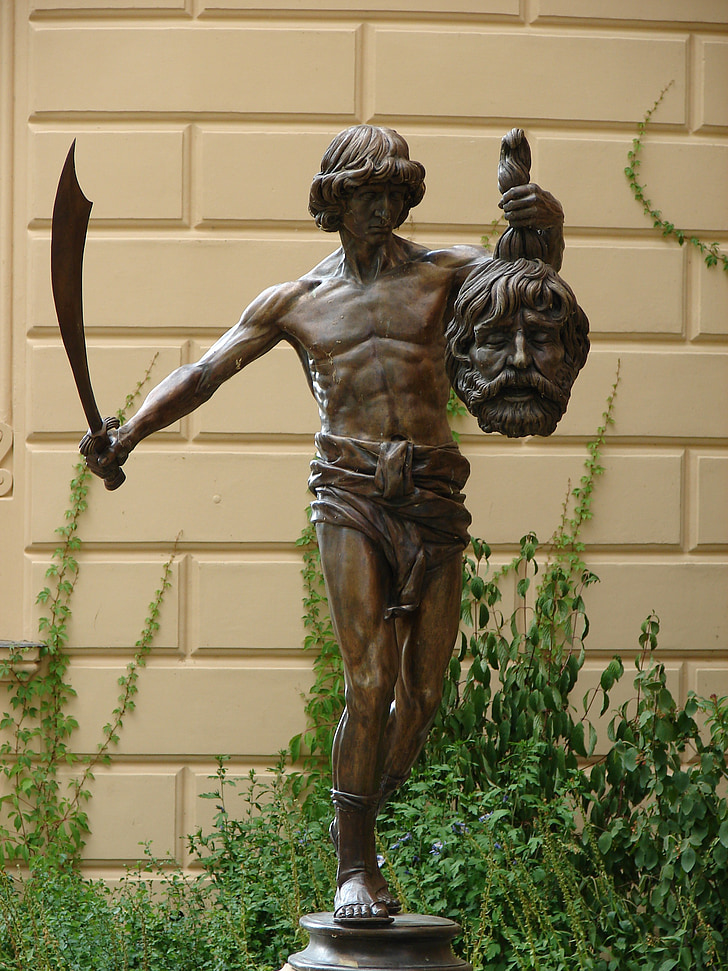 David, i, Goliat, skuptur, Pomnik, posąg, metalu