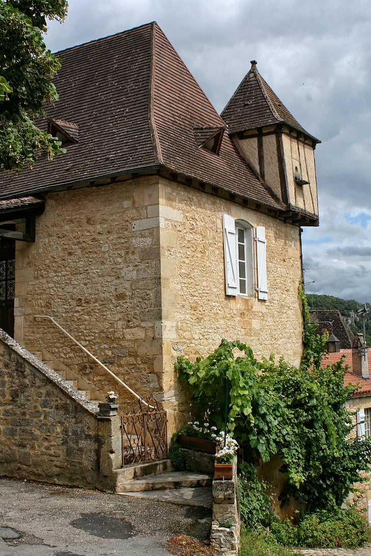 Frankrijk, Dordogne, Périgord, huis, het platform, buitenkant van het gebouw, oude