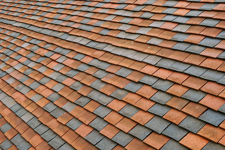 dak, tegels, patroon, textuur, terracotta, rood, grijs