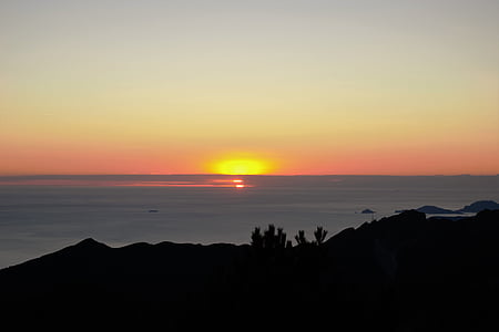 Sunset, havet, horisonten, Sky, solen, baggrundslys, panoramaudsigt