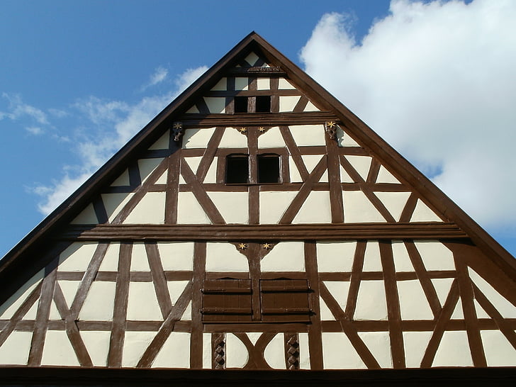 Gable, frontó, Hockenheim, entramat de fusta, arquitectura, edifici, vell