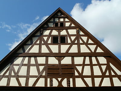 Gable, frontón, Hockenheim, estructura de madera, arquitectura, edificio, antiguo