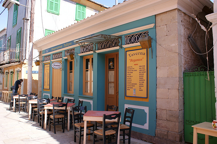 Lefkada, Ilha, Grécia, taverna, bar, arquitetura, edifício