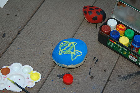 barn, stein, kunst, maling, håndlaget, akryl