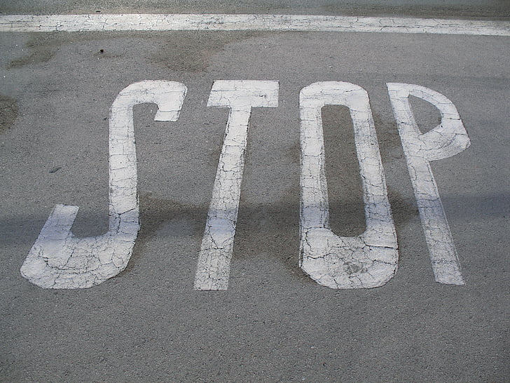 parada, senyal, cotxes, carrer, asfalt, signe