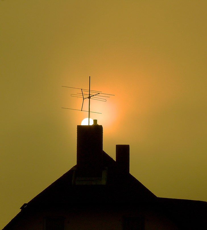 chimney, roof, sun, sunset, home, building, fireplace