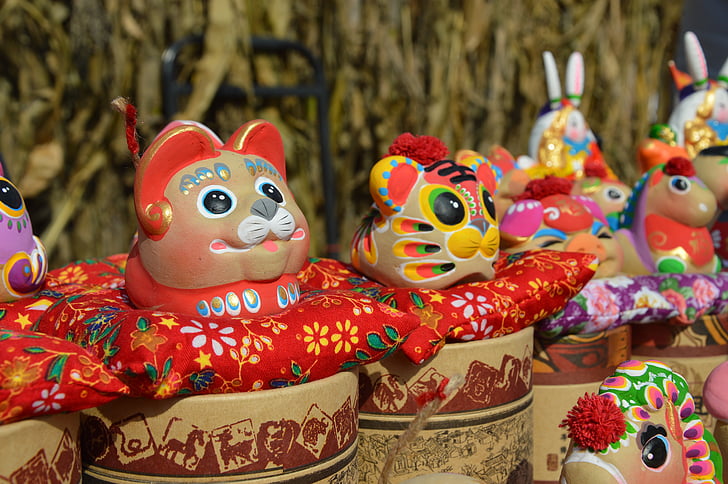 keramik, mainan, Cina, budaya, patung, warna-warni, hewan