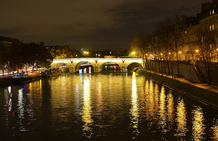 Râul Sena, Podul, Pont marie, noapte, Paris, Franţa, apa