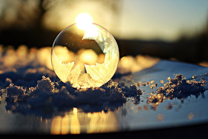 soap bubble, frost globe, frost blister, ball, ice, eiskristalle, cold