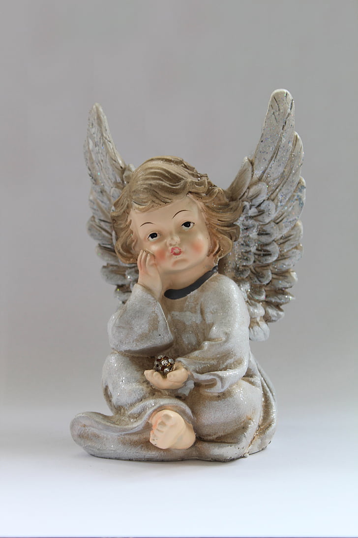 Ángel, porcelana, Figura, decoración, Navidad, plata, celestial
