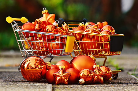 christmas shopping, trolleys, christbaumkugeln, christmas, business, transport, metal