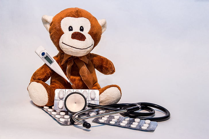 ill, get well soon, stuffed animal, teddy, recovery, disease, fever thermometer