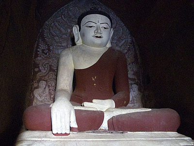 Buda, rojo, Birmania, Bagan, budismo, estatua de, religión
