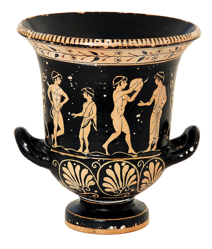 greek, vase, replica, white background, no people, indoors, close-up