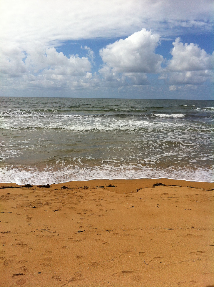 море, пляж, небо, пісок, хвилі, океан, хмари