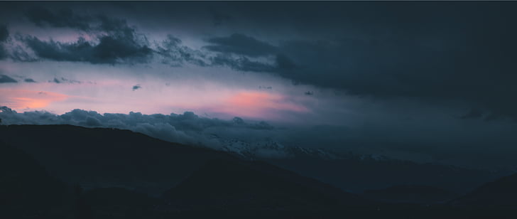 siluet, Fotoğraf, dağ, ağır, bulutlar, bulut, günbatımı