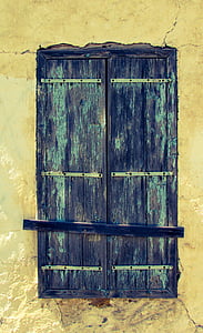 okno, dřevěný, staré, ve věku, zvětralý, vesnice, tradiční