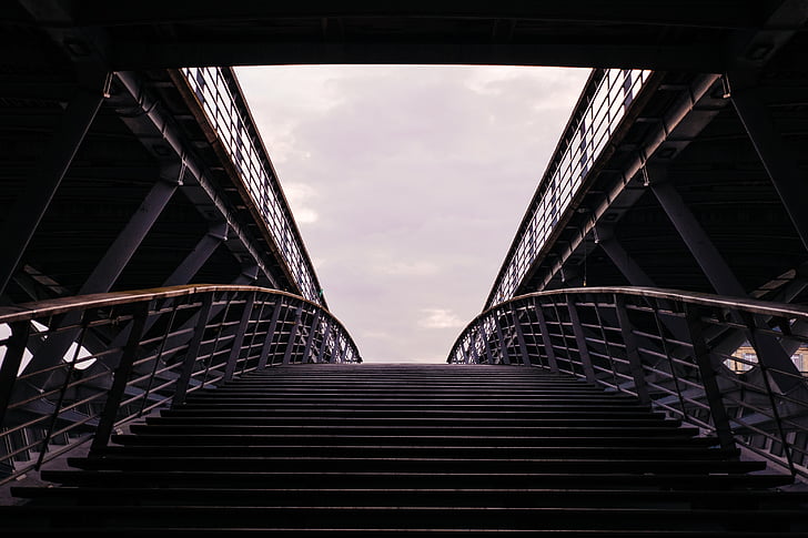 zilver, trap, brug, weergave, het platform, structuur, voetgangersbrug