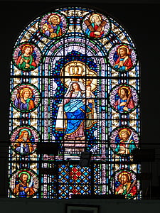 vitráže, kostol, Santo, okno, farebné, základným kameňom, Paraguaj