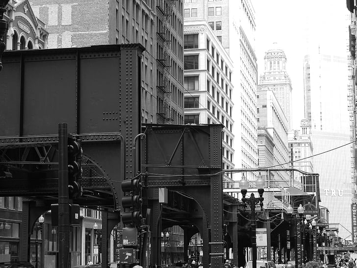 Chicago, l, tåg, Illinois, staden, transport, Downtown