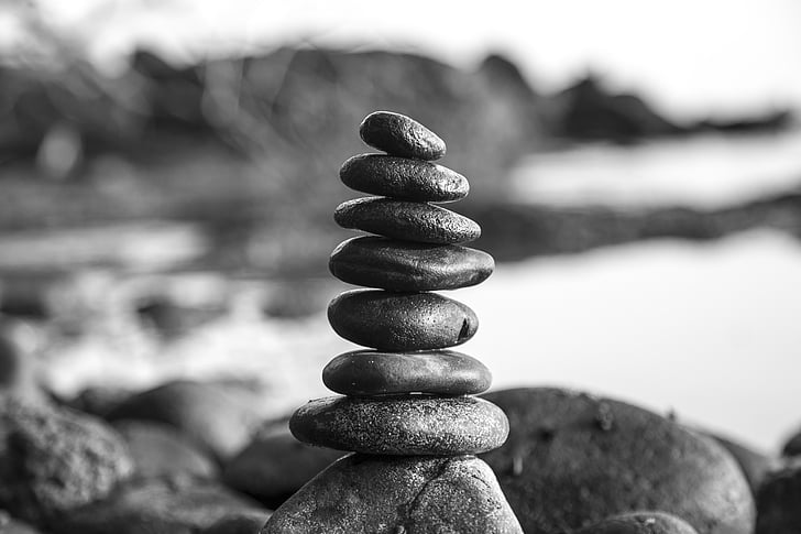 stones, black and white, tower, patience, stone, nature, travel