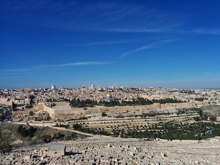 Jeruzalė, alyvų kalno, esplanade šventyklos, uolos kupolas, ne žmonės, kraštovaizdžio, lauke