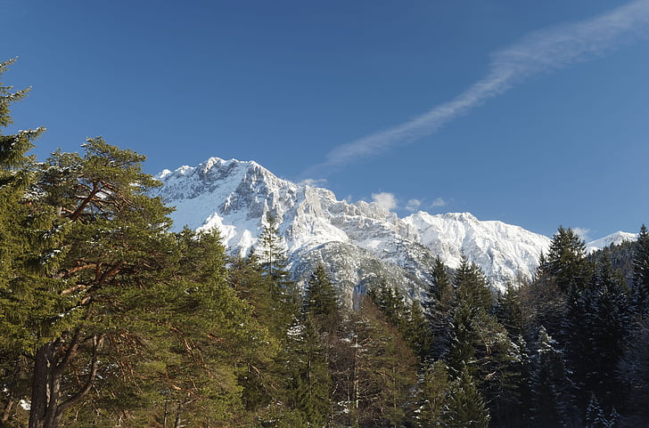 bergen, Karwendel, Bayern, Tyskland, toppmöten, snöig, vintrar