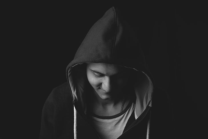 adult, black-and-white, body, dark, face, fashion, hoodie