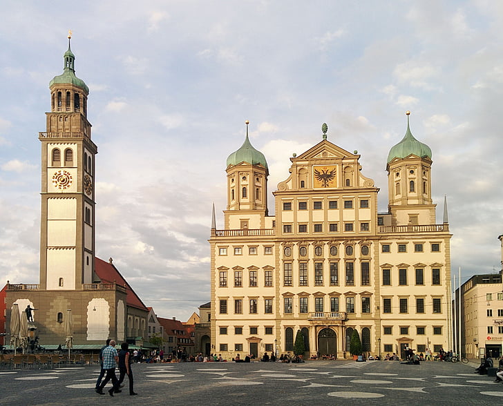 Augsburg, Town hall square, perlachturm, thành phố, Trung tâm thành phố, kiến trúc, địa điểm nổi tiếng