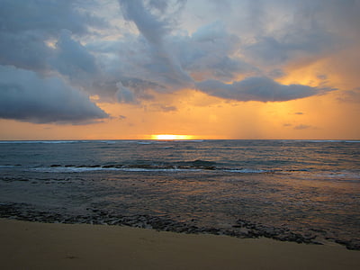 Hawaii, lever du soleil, océan, mer, plage, paysage marin, eau