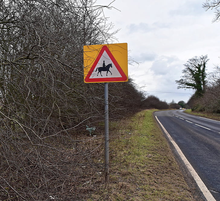 sign, road sign, horse, warning, road, symbol, signpost