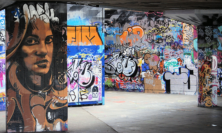 Graffiti, seinämaalaus, etelärannalla, undercroft, Lontoo, Queen elizabeth hall