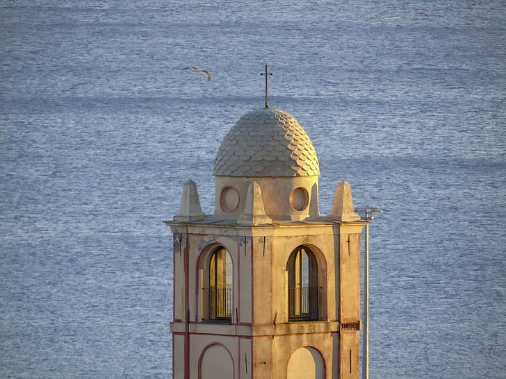 mare, Chiesa, cupola, Campanile, architettura, costruzione, Liguria