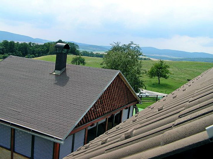 le toit de la, carreaux, gazebo, maison, cheminée