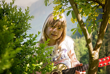 person, human, child, girl, guitar, nature, out