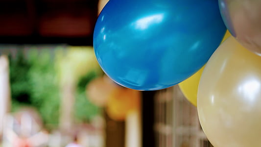 ball-shaped, balloons, blue, blur, bokeh, close-up, colorful