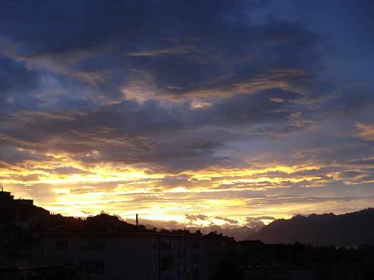 Dawn, Sky, solen, lys, Lausanne, Schweiz, solopgang