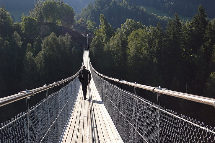 Suíça, ponte, ponte pênsil, ponte de corda, montanha, Turismo, Swiss