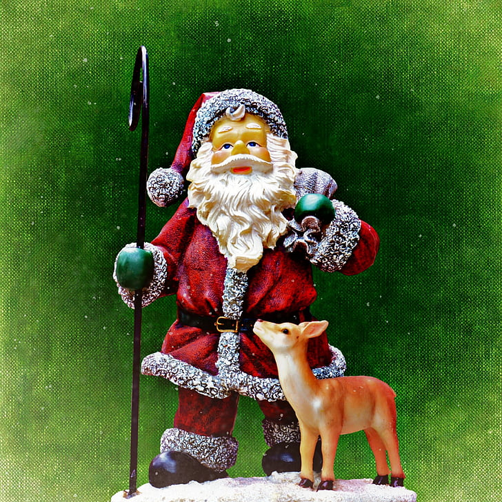 christmas, santa claus, snow, christmas motif, roe deer, figure, winter