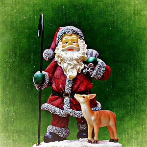 christmas, santa claus, snow, christmas motif, roe deer, figure, winter