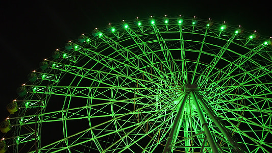 for joy, ferris wheel, green, night view, appointment