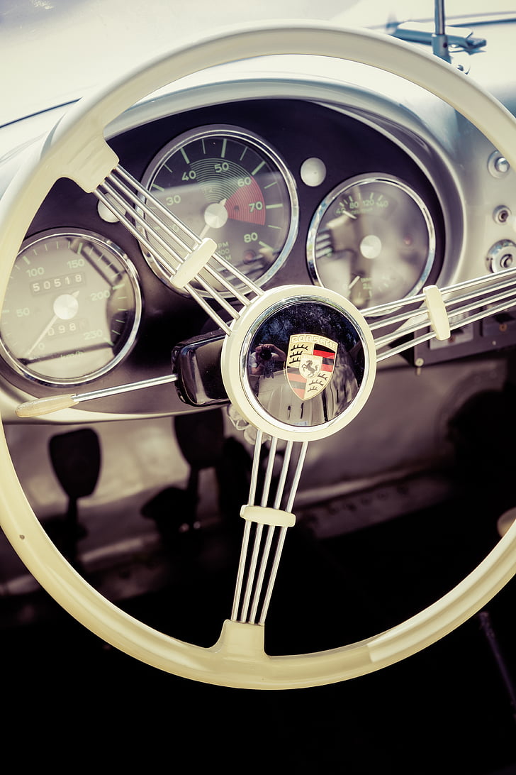 white, porsche, steering, wheel, car, cars, vintage